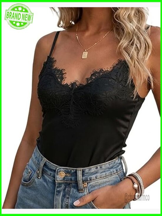 Tops - Silk Camisole Top Satin Cami Adjustable Strap Lace Trim Tank Top Office Wear